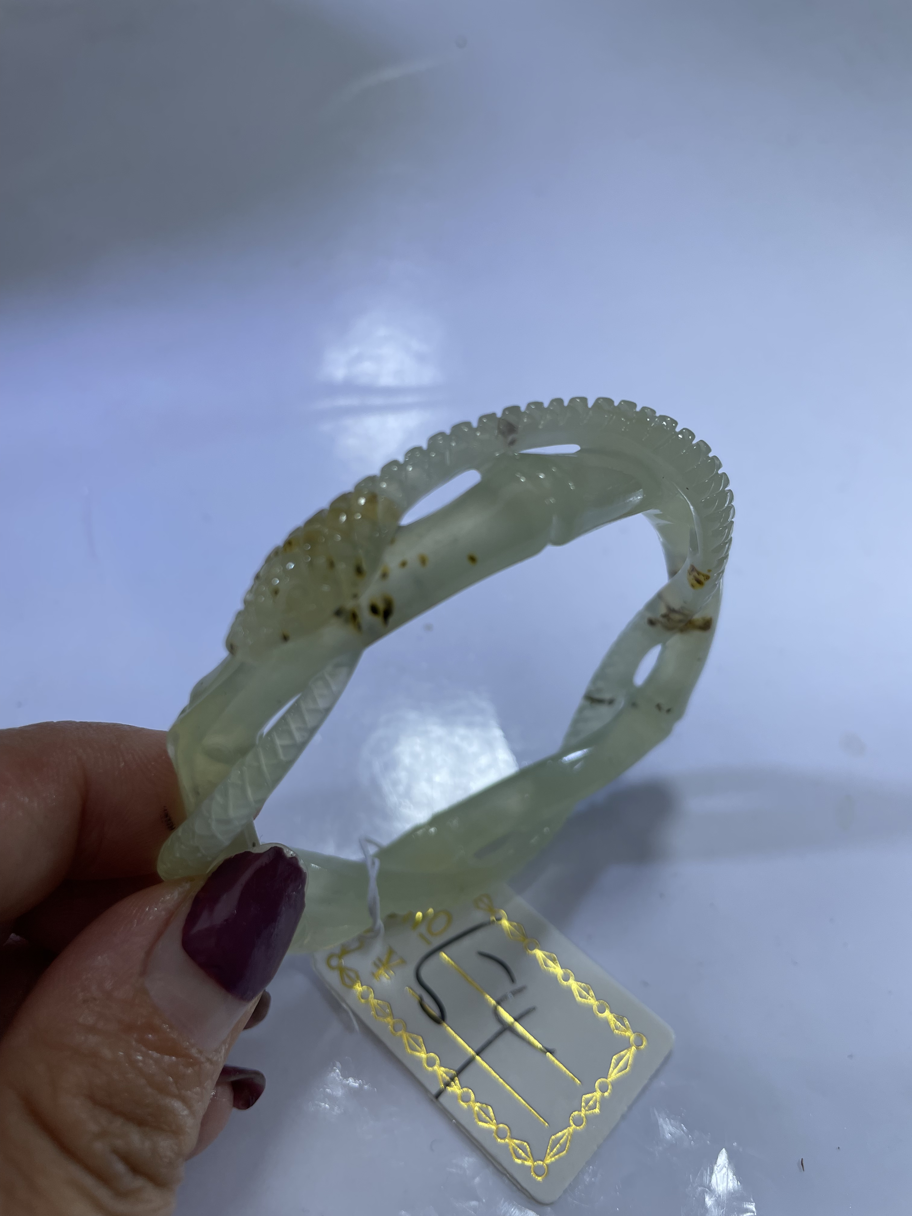 岫玉玉石王花玉蛇盘竹节54口径手镯48号