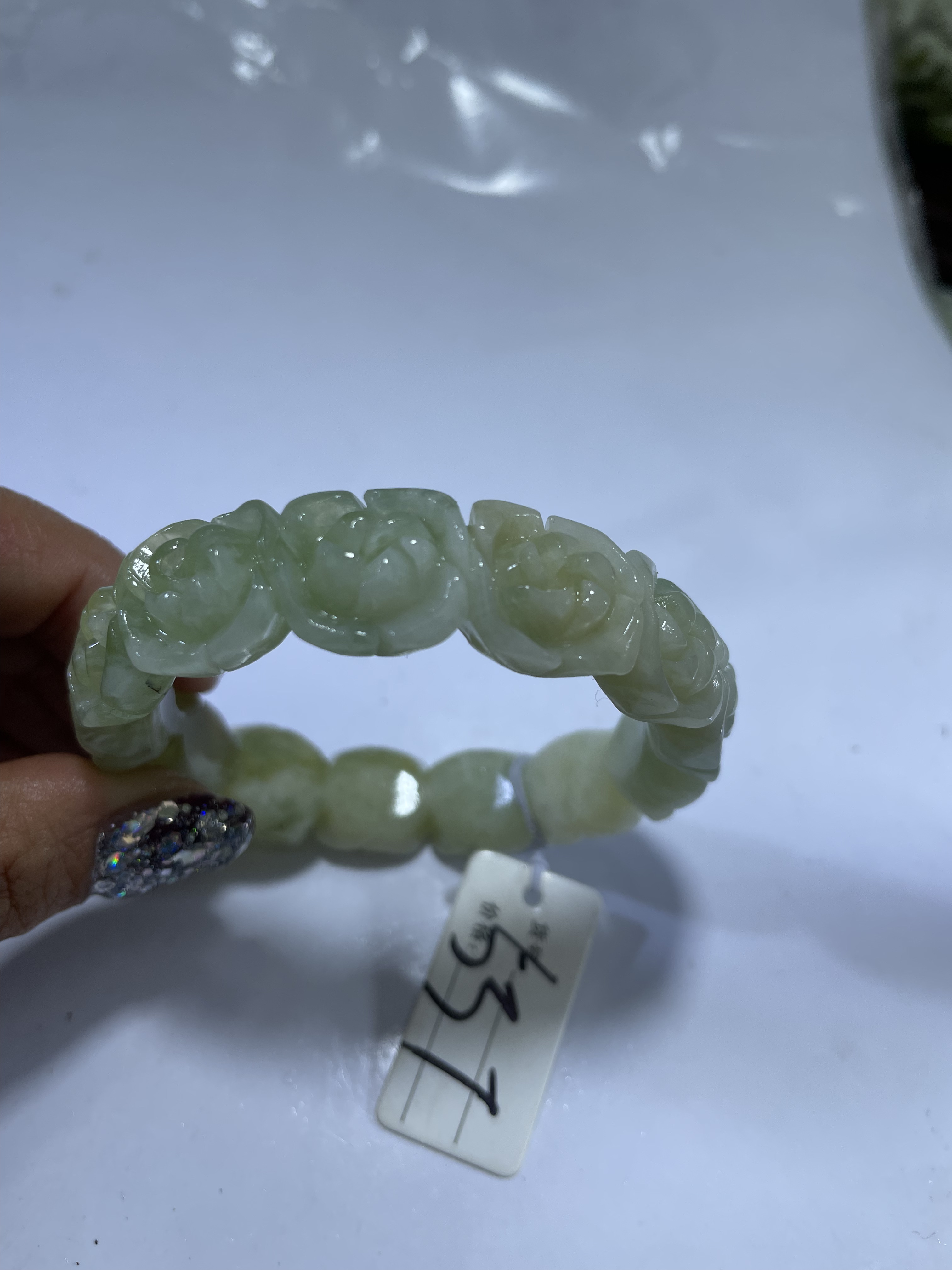 岫玉水墨玫瑰花手镯53口径45号