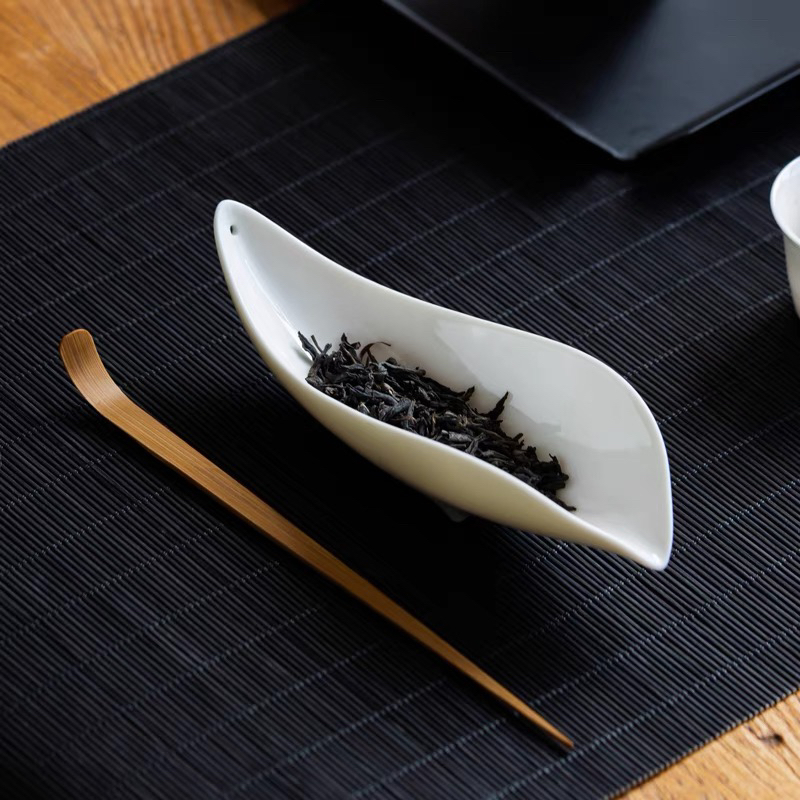 白瓷小桥茶荷功夫茶具配件醒茶铲家用茶则茶道赏茶盘陶瓷香插茶器