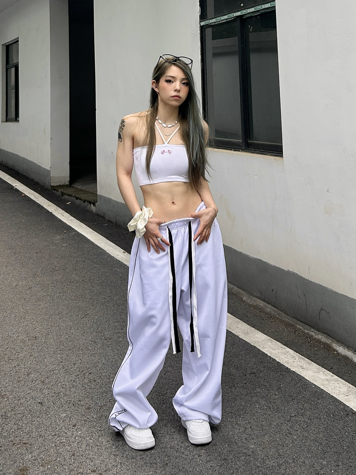 HXIEN原创运动裤爵士阔腿裤双色抽绳宽松直筒美式百搭高弹力卫裤