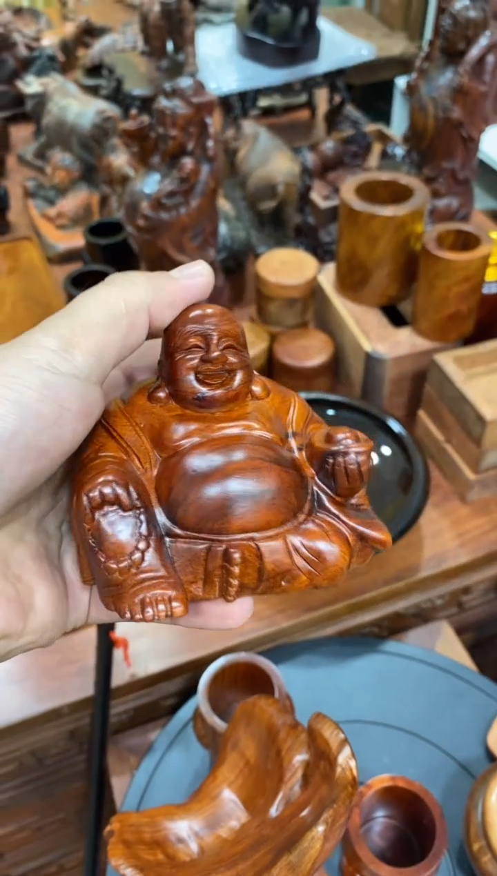 【闪购商品】大果紫檀（缅甸花梨）木雕缅花 弥勒