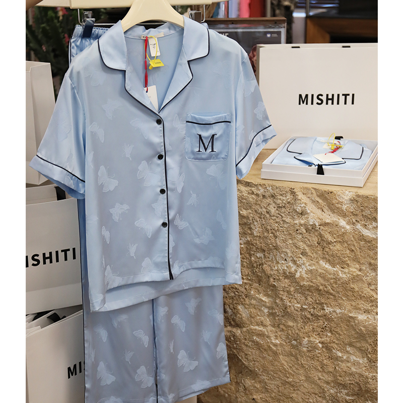 米诗缇【蓝色蝴蝶短袖长裤】艺术小众设计可外穿短袖长裤睡衣家居服