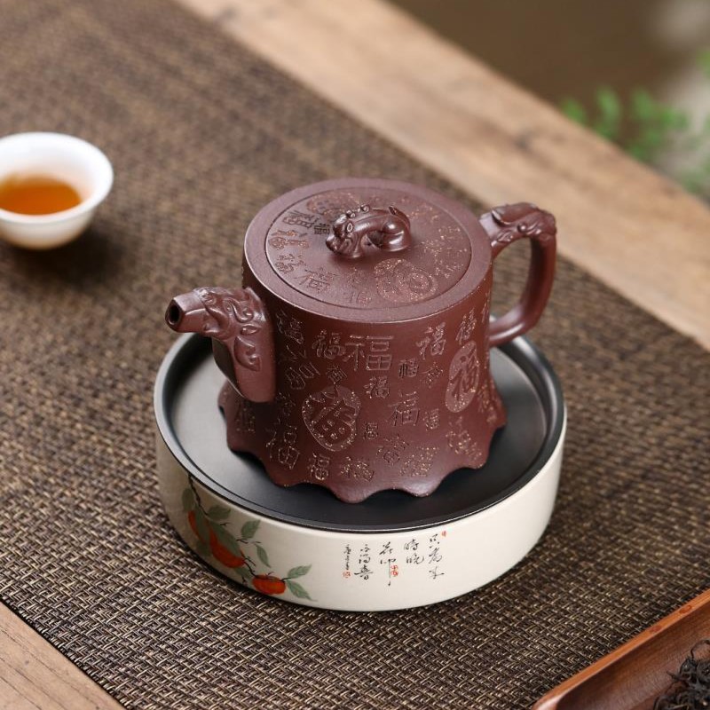正宗宜兴紫砂壶百福壶底款简坏早纯手工制作原矿古红砂家用收藏壶