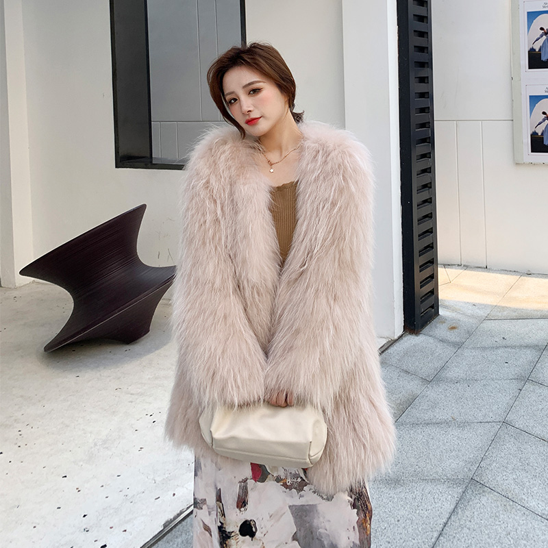 貉子毛双面编织皮草外套女中长款2023秋冬年轻新款时尚狐狸毛大衣