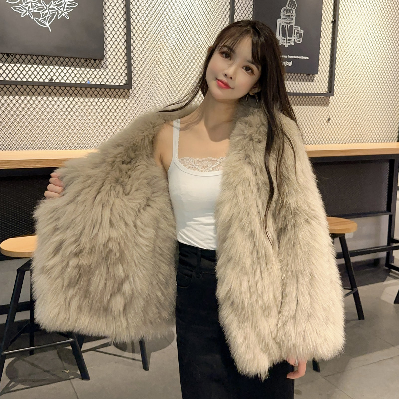 2024秋冬新款狐狸毛双面编织皮草外套女中长款加密加厚貉子毛车条
