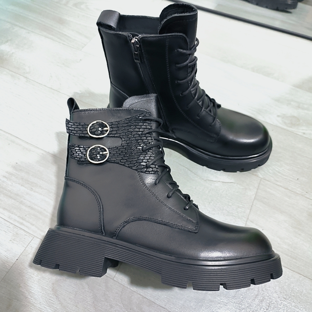 头层牛皮小圆头时尚百搭英伦风马丁靴982女靴女鞋拉链靴子四季款