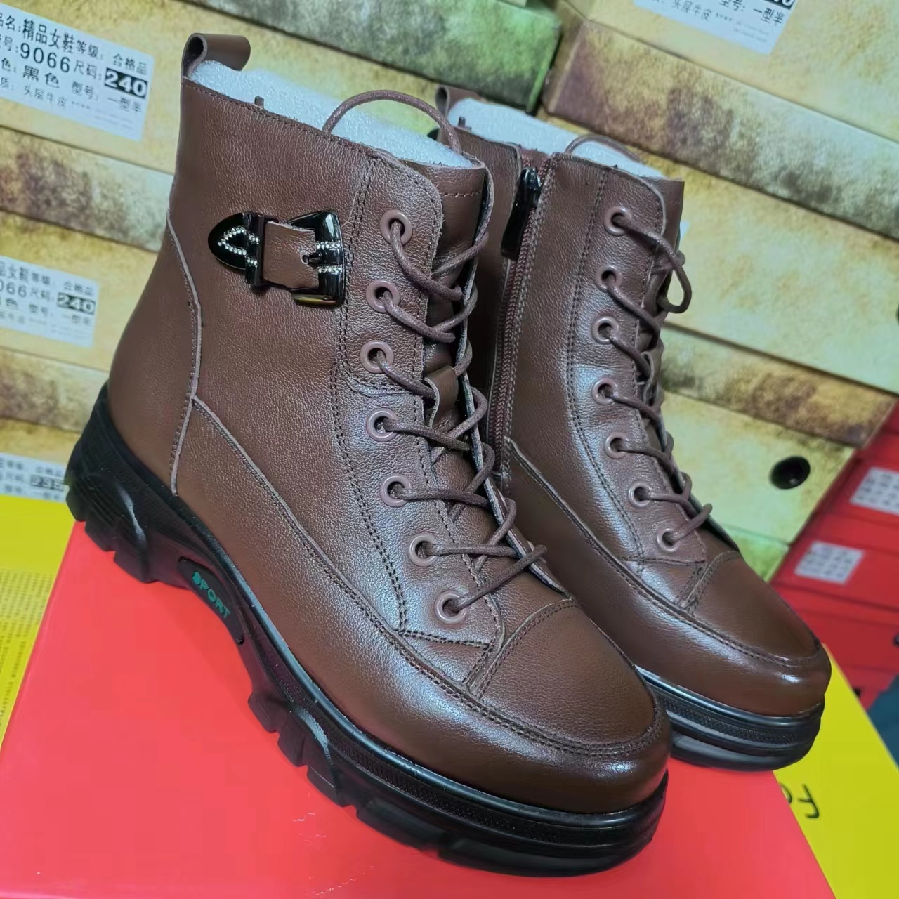 秋冬款头层牛皮英伦风复古时尚舒适百搭潮流厚底短靴真皮马丁靴女