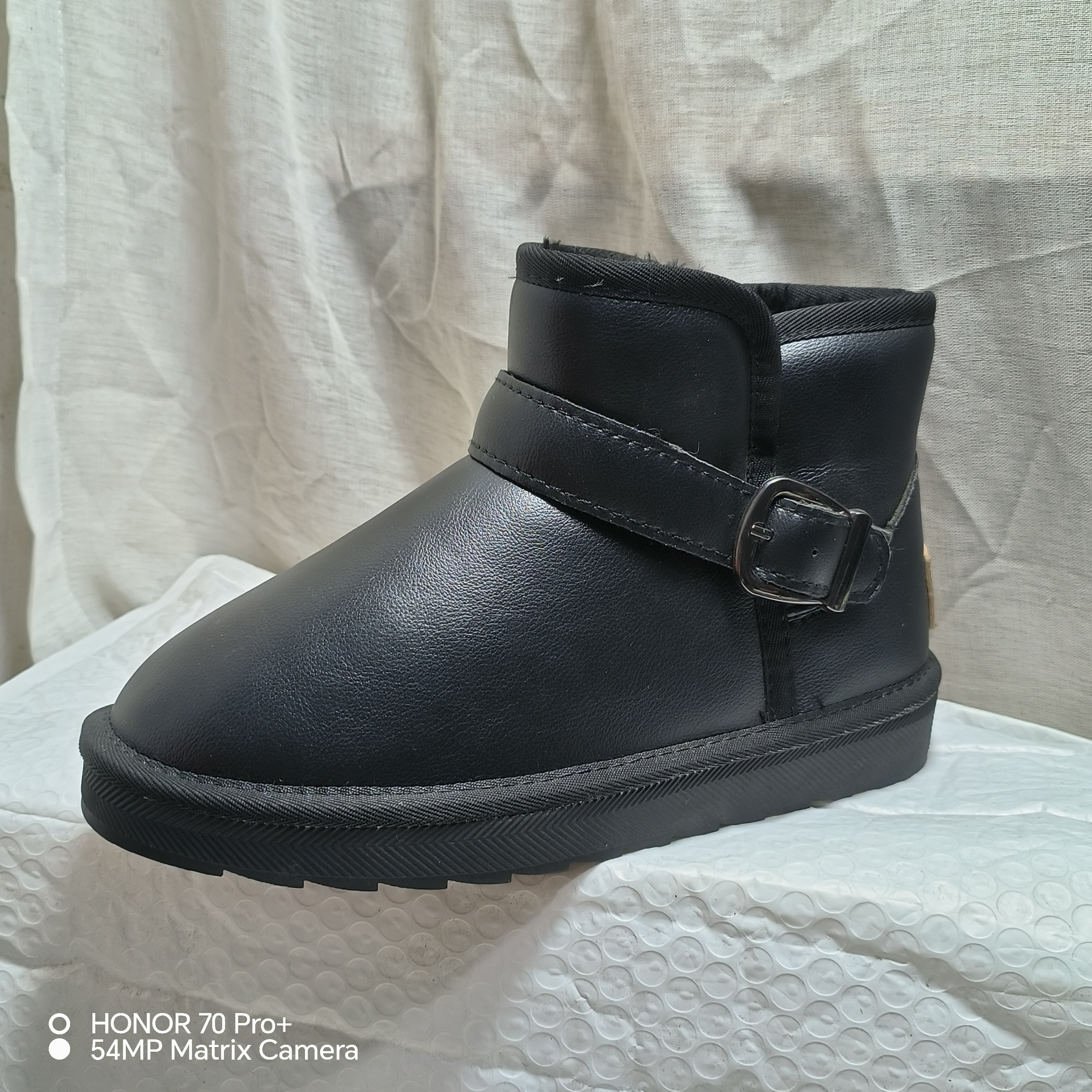 男女同款光面冬季加绒加厚保暖时尚棉靴真皮雪地靴短靴棉鞋1100g