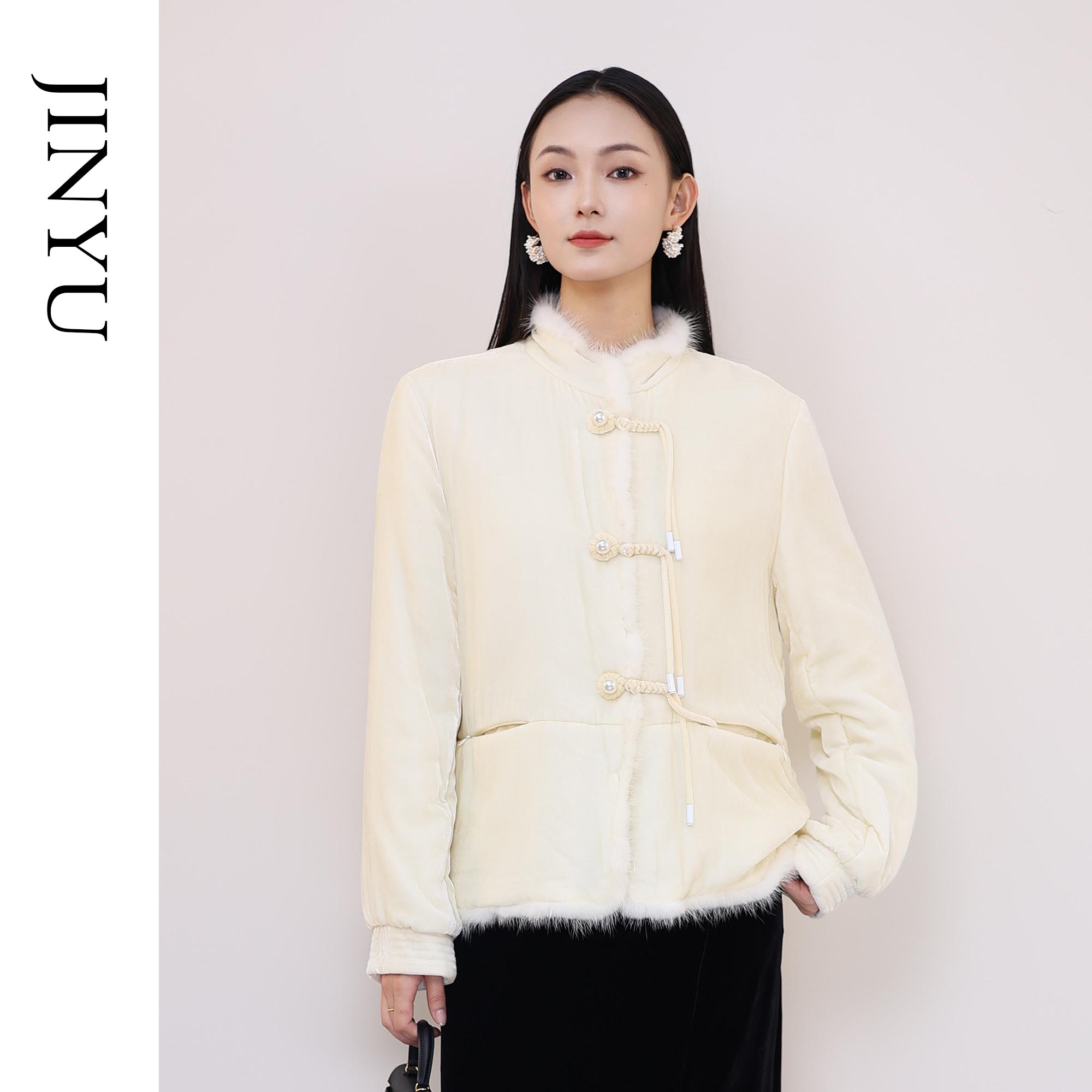 矝羽轩（沫竹）加棉白丝绒桑蚕丝新中式外套保暖秋冬