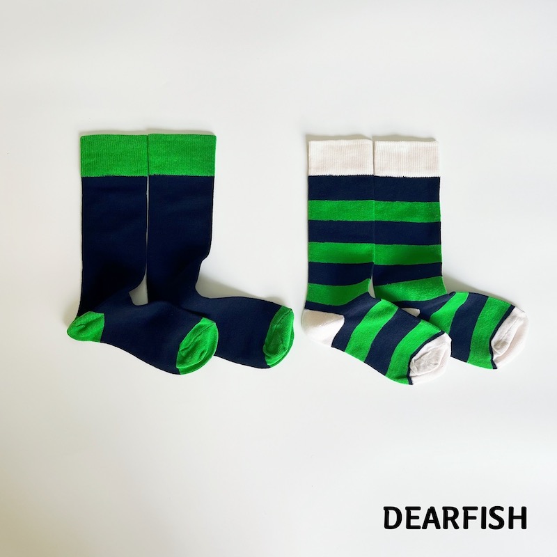 DF DEAR FISH【绿横格】潮袜绿色条纹袜子女高颜值拼色ins博主同款