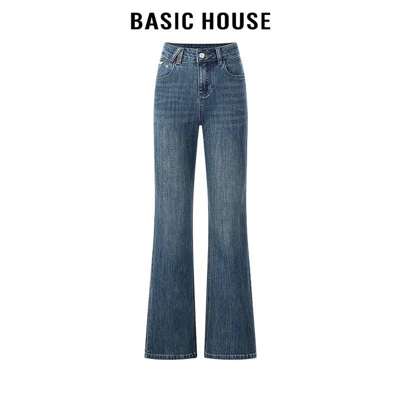 百家好/Basic House高腰2024年微喇牛仔裤女气质通勤百搭喇叭长裤