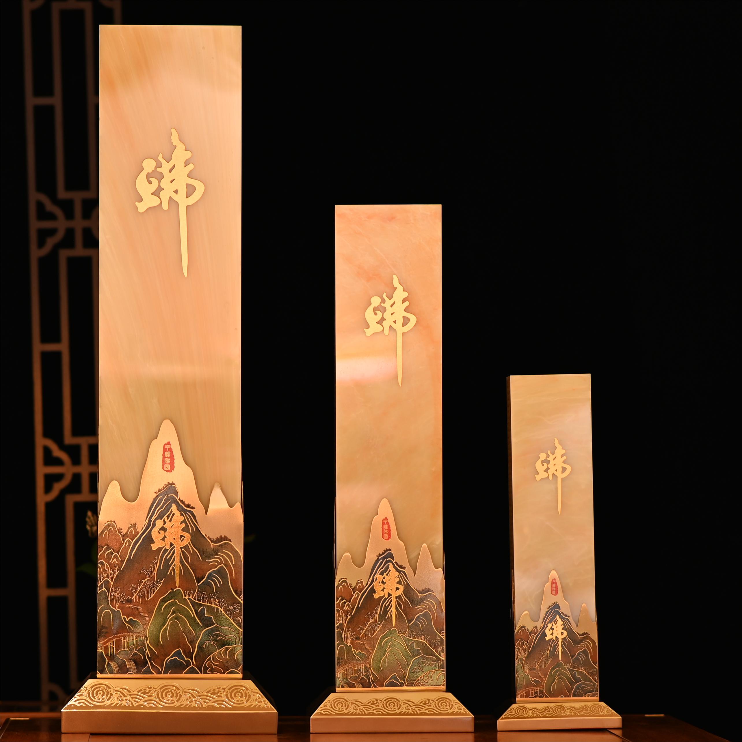 新中式禅意灯千里江山铜画铜底座云石禅意灯客厅玄关家具摆件国风