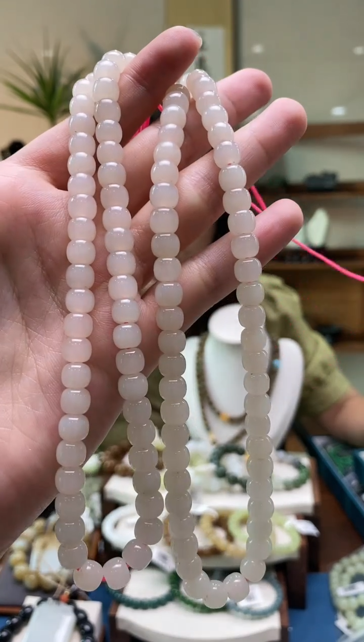 【闪购商品】和田玉-未镶嵌藕粉老型直切毛衣链6*7mm