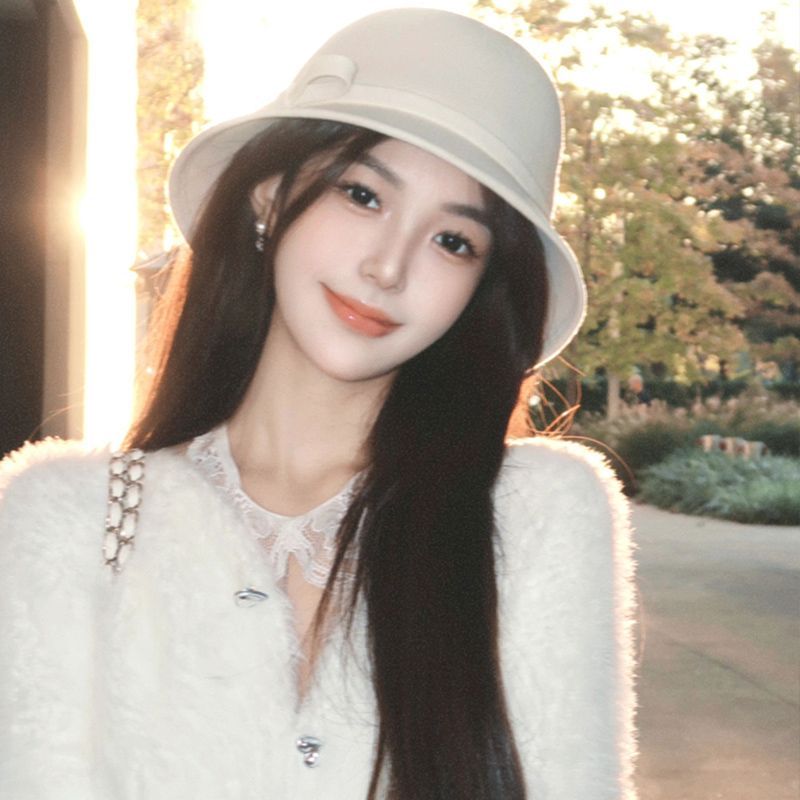 赫本风全呢毛渔夫帽子秋冬法式复古小香风优雅礼帽