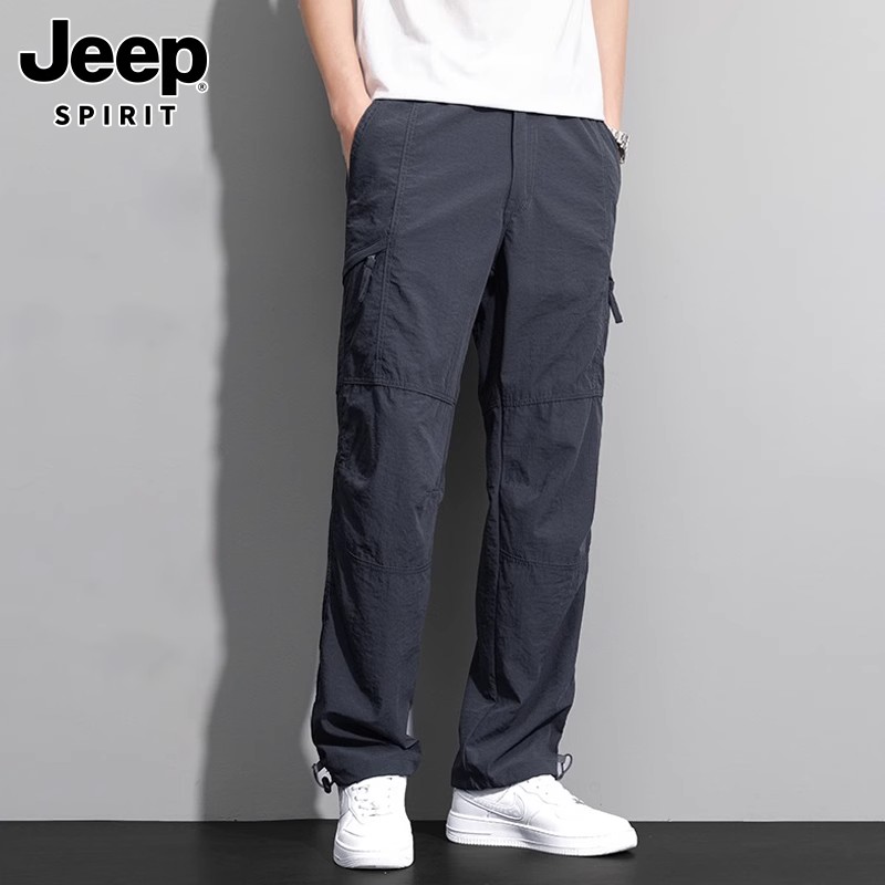 Jeep吉普休闲裤男士夏季薄款透气工装裤氧吧宽松直筒运动长裤子男