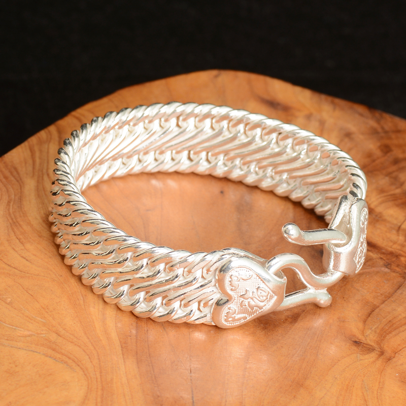 足银手链 足银999编织手链龙头银制银制品男士蛇骨素款霸气