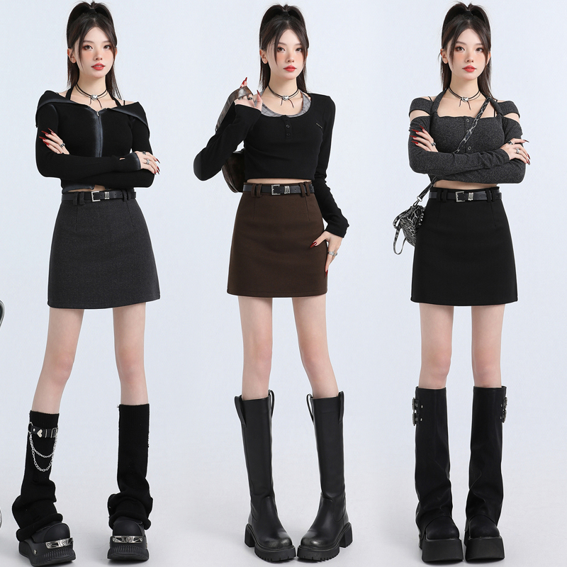 大码毛呢半身裙女秋冬2025新款小个子高腰显瘦A字包臀防走光短裙