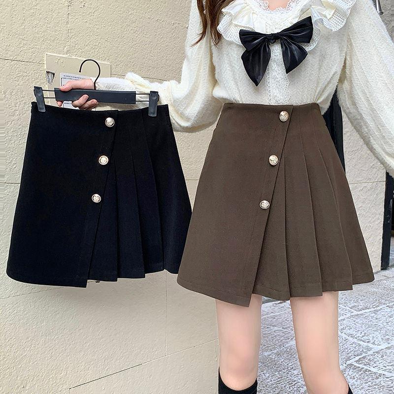 大码设计感不规则半身裙小众百褶裙2025冬季毛呢新款高腰A字裙