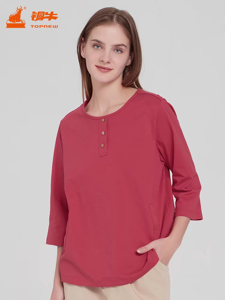 Topnew/铜牛臻棉七分袖休闲女衫 春夏新款爆款高端百搭休闲 女T恤