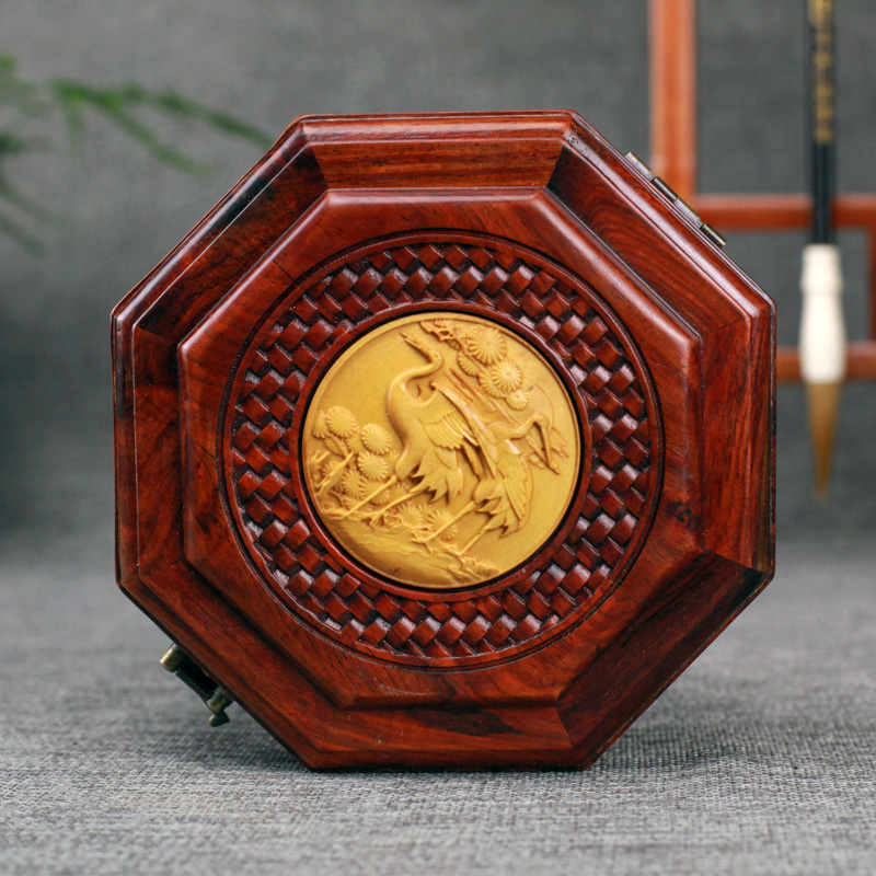 大红酸枝竹鹤大八角首饰实木盒收纳盒文玩盒  库存大福利