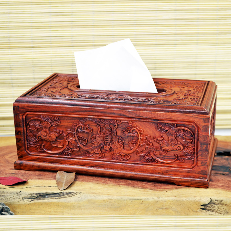 满雕实木中式纸巾盒红酸枝抽纸盒客厅纸巾盒木质雕花
