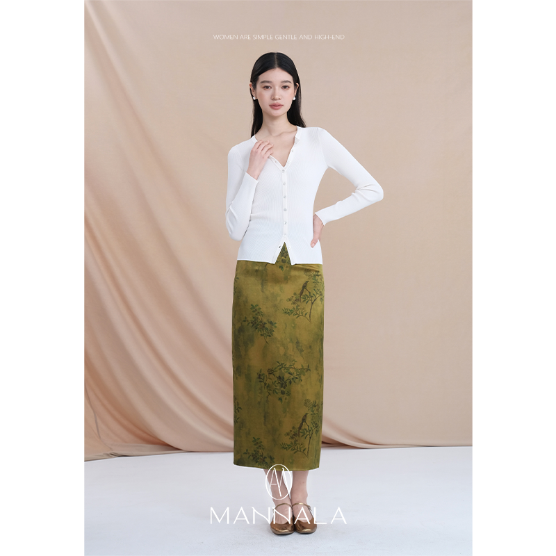 MANNALA丨100桑蚕丝50姆米印花皮子香云纱半裙 Q9065