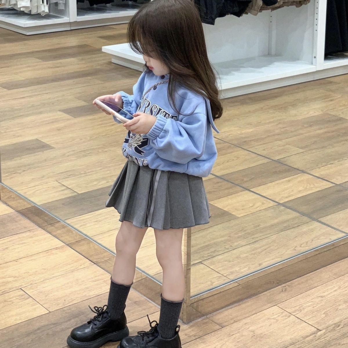 【今日促销】韩版童装2023秋款女童套装时尚大翻领卡通印花长袖卫