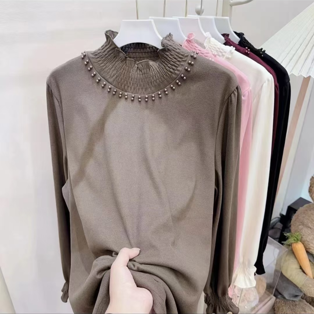 凤枝家3696大码女装冬款重工德绒打底新款显瘦长袖洋气质 长约65