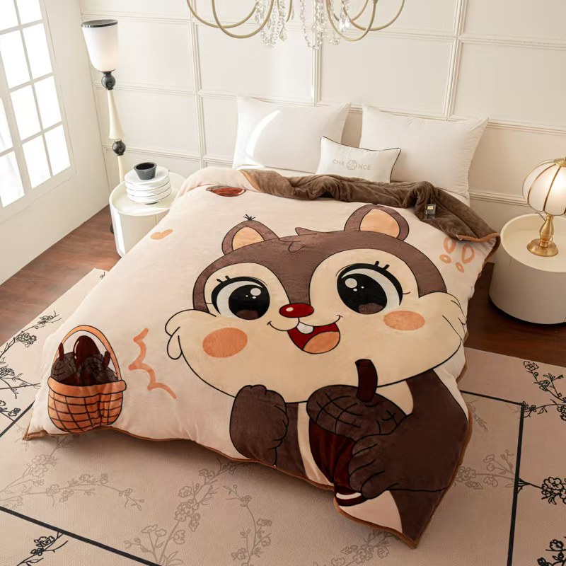 卡通大松鼠双人2.0x2.3m加绒高端保暖石墨烯加厚宝宝绒冬季被子
