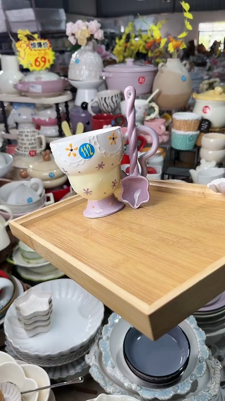 【闪购商品】瓷片2件套 杯和勺子  微瑕