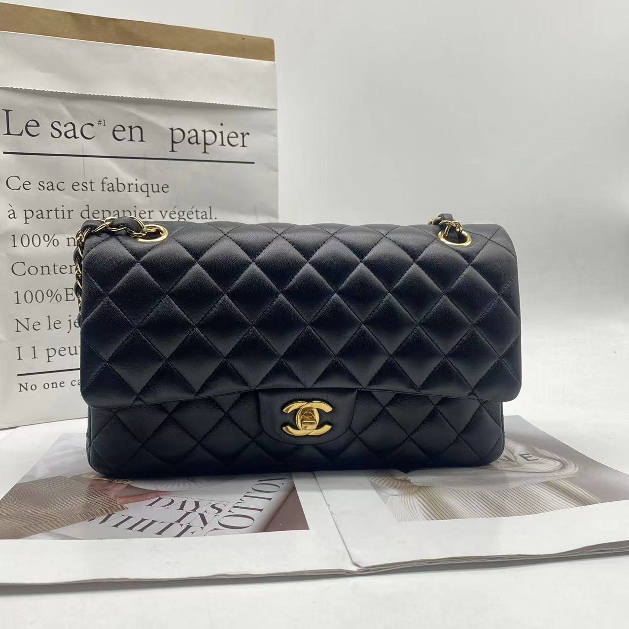 99新 Chanel/香奈儿 3092704黑金中号cf包包成色以准/zy