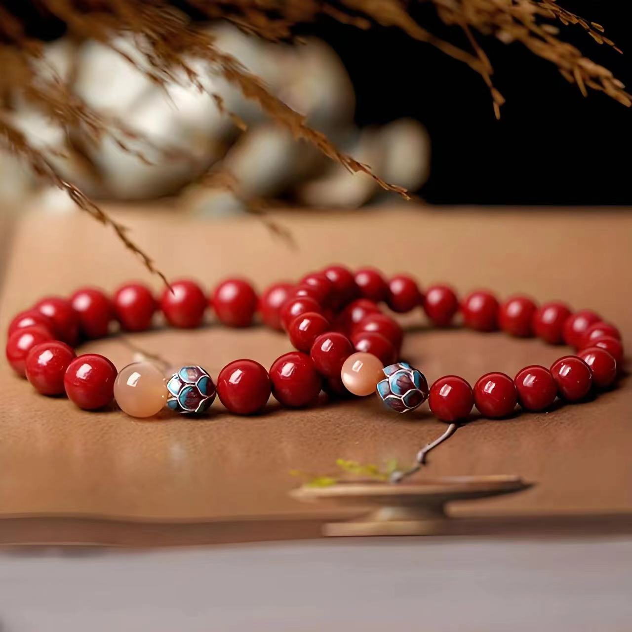 含辰砂工艺品高含量紫金砂 晶体砂朱砂莲花手链男女款手串