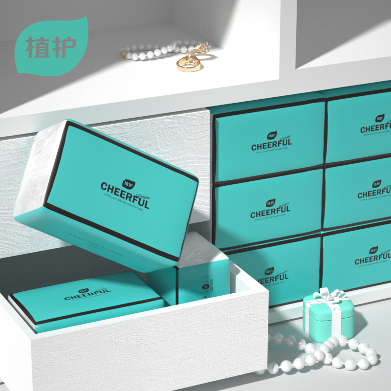 植护气垫柔纸巾悦色蓝抽纸整家用箱装80抽/包*24包抽取式家庭装