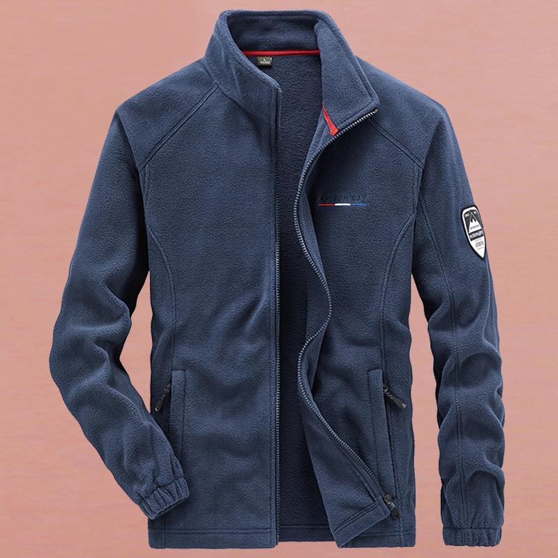 高档冬季摇粒绒棉T男大码宽松开衫上衣服时尚休闲立领抓绒衣外套Y