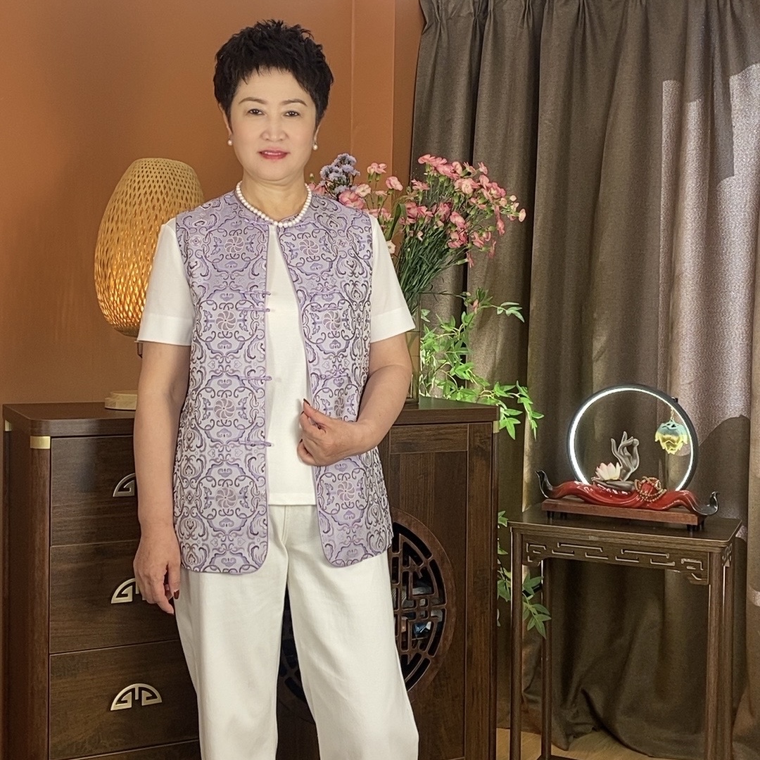【紫升祥云】32姆米桑蚕丝云纹新中式休闲百搭民族风国风女马甲