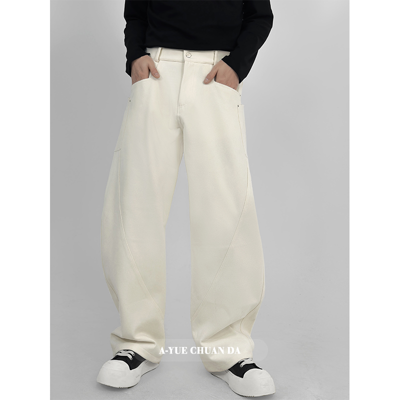 AYUE秋冬新款潮流拼接设计高级感宽松百搭直筒长裤男裤弯刀裤男