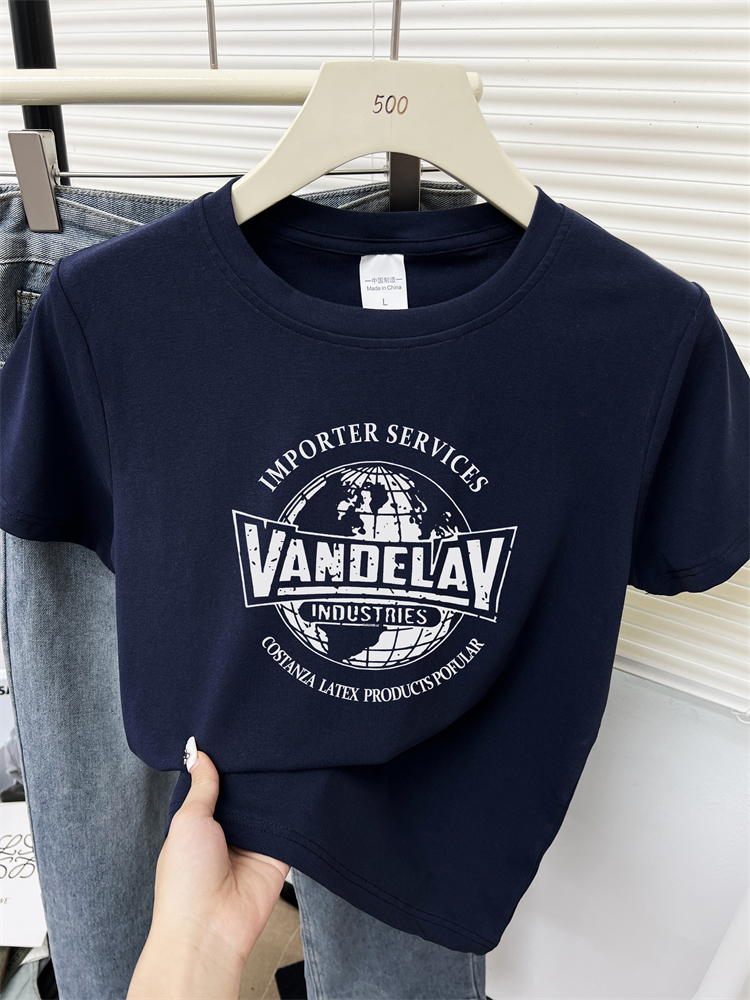 2024夏季小个子圆领正肩短袖T恤女时尚百搭显瘦半袖上衣佐朗格奴