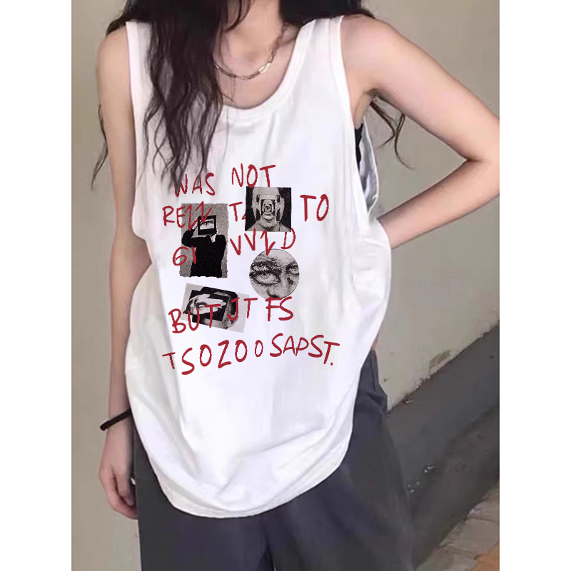 2024网红背心内搭遮肚子宽松无袖上衣外穿夏季坎肩T恤衫佐朗格奴