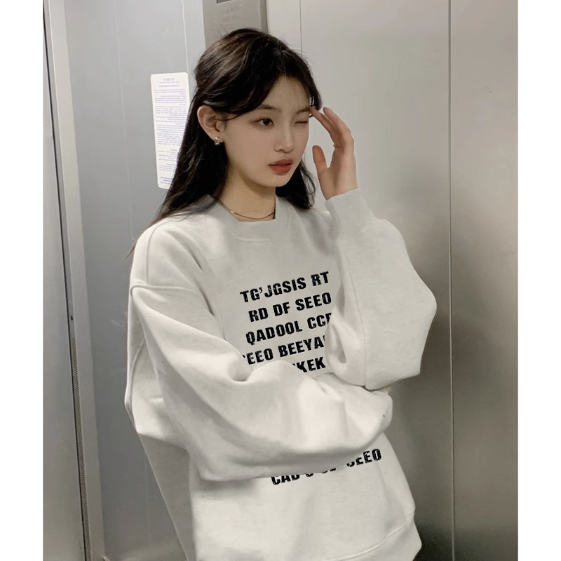 潮牌字母印花休闲慵懒风卫衣女装秋冬百搭圆领宽松设计感小众上衣