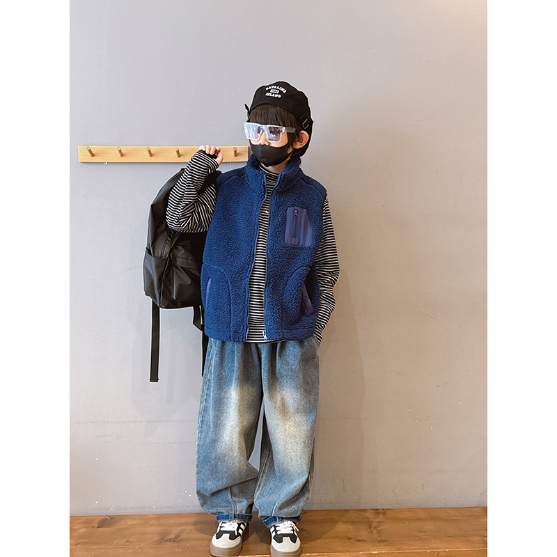 2024男童冬季羊羔绒马甲立领新款