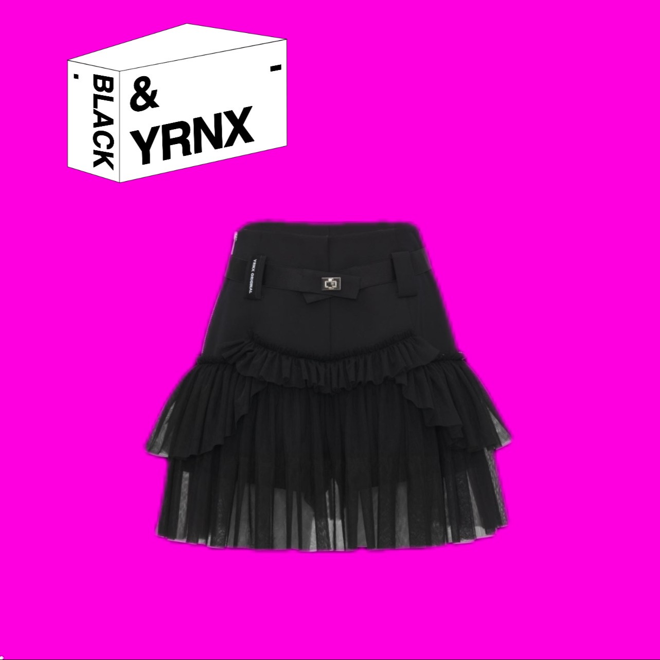 YRNX/伊然納暄 小众设计师原创款时尚百搭黑色多层高腰显瘦半身裙