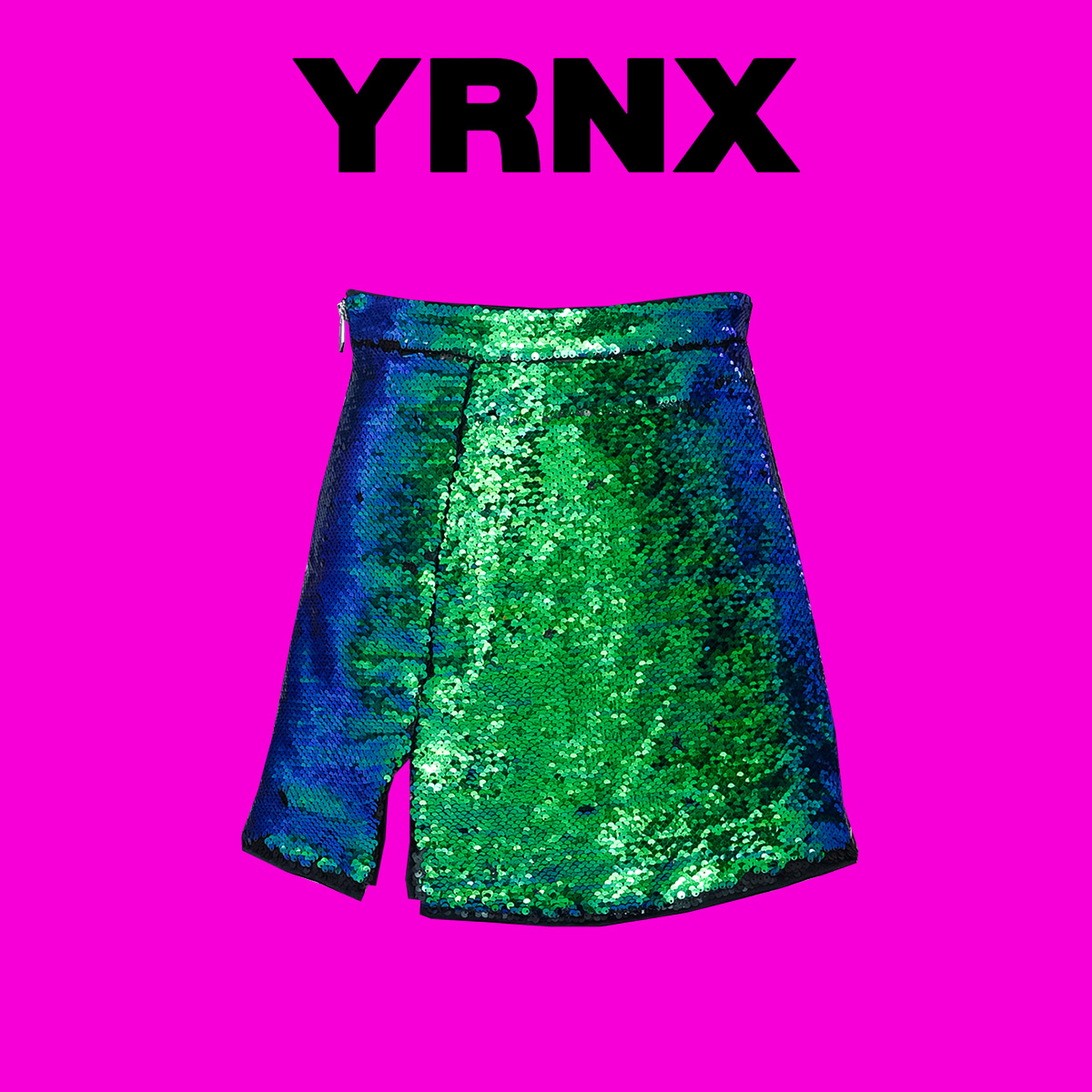  YRNX/伊然納暄 小众设计师原创款时尚女士A字显瘦绿色亮片裙子