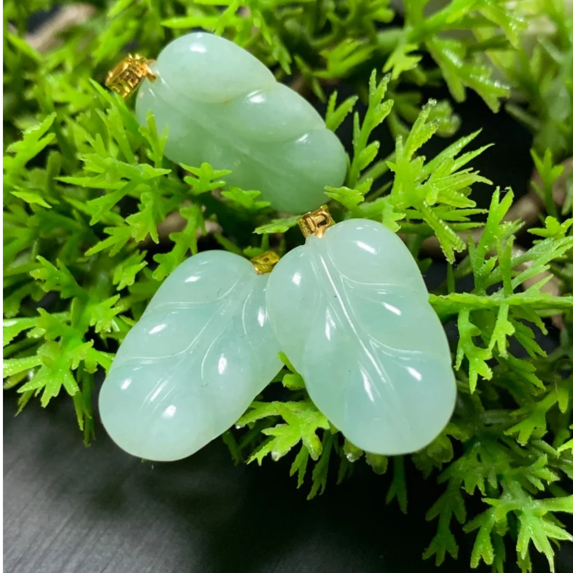 天然A货翡翠18K金镶叶子（多样性发其一）