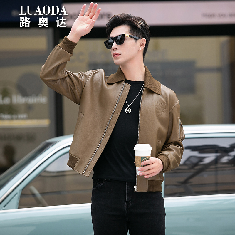 真皮皮衣男士宽松夹克落肩袖秋冬新款山羊皮美式复古帅气休闲外套