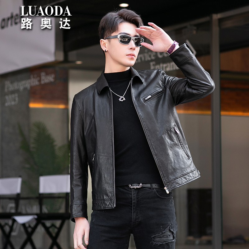 真皮皮衣男士潮流青年机车服秋冬薄款头层绵羊皮休闲软皮夹克外套