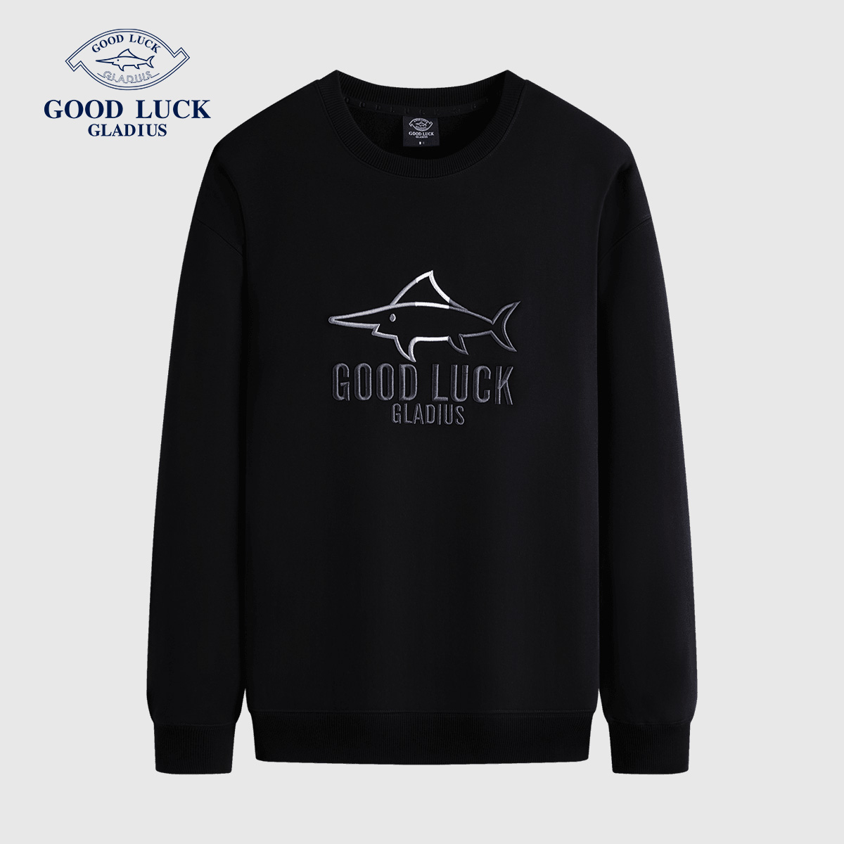 德鲨鲨鱼加绒卫衣秋冬新款圆领保暖刺绣上衣-L2T41801