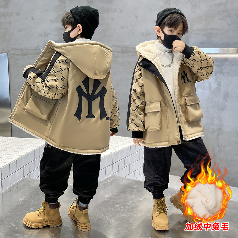 男童秋冬装棉衣儿童加绒派克服2023新款中大童加厚外套冬季棉袄潮