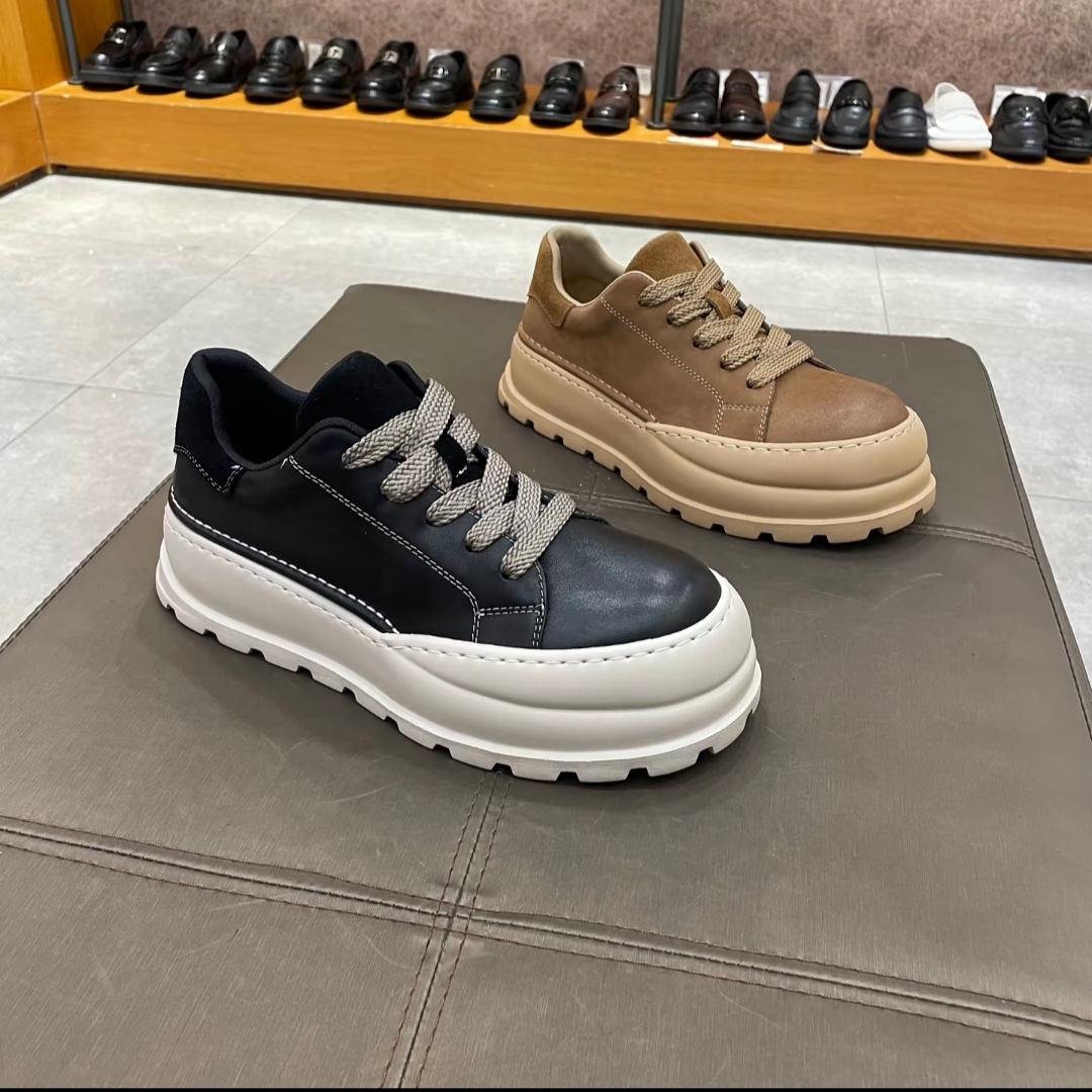 波斐a601-604男鞋厚底纯皮2024新款设计阔版圆头休闲鞋