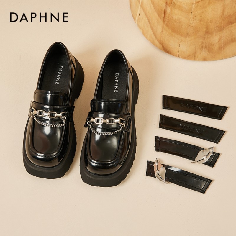 Daphne/达芙妮英伦风2022新款魔术贴黑色jk单鞋【QLY】4022404149