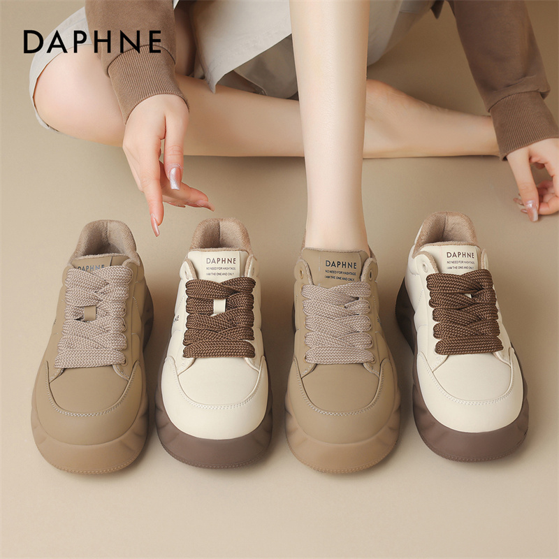 Daphne/达芙妮小众女鞋百搭真皮厚底系带鞋子单鞋4023607073